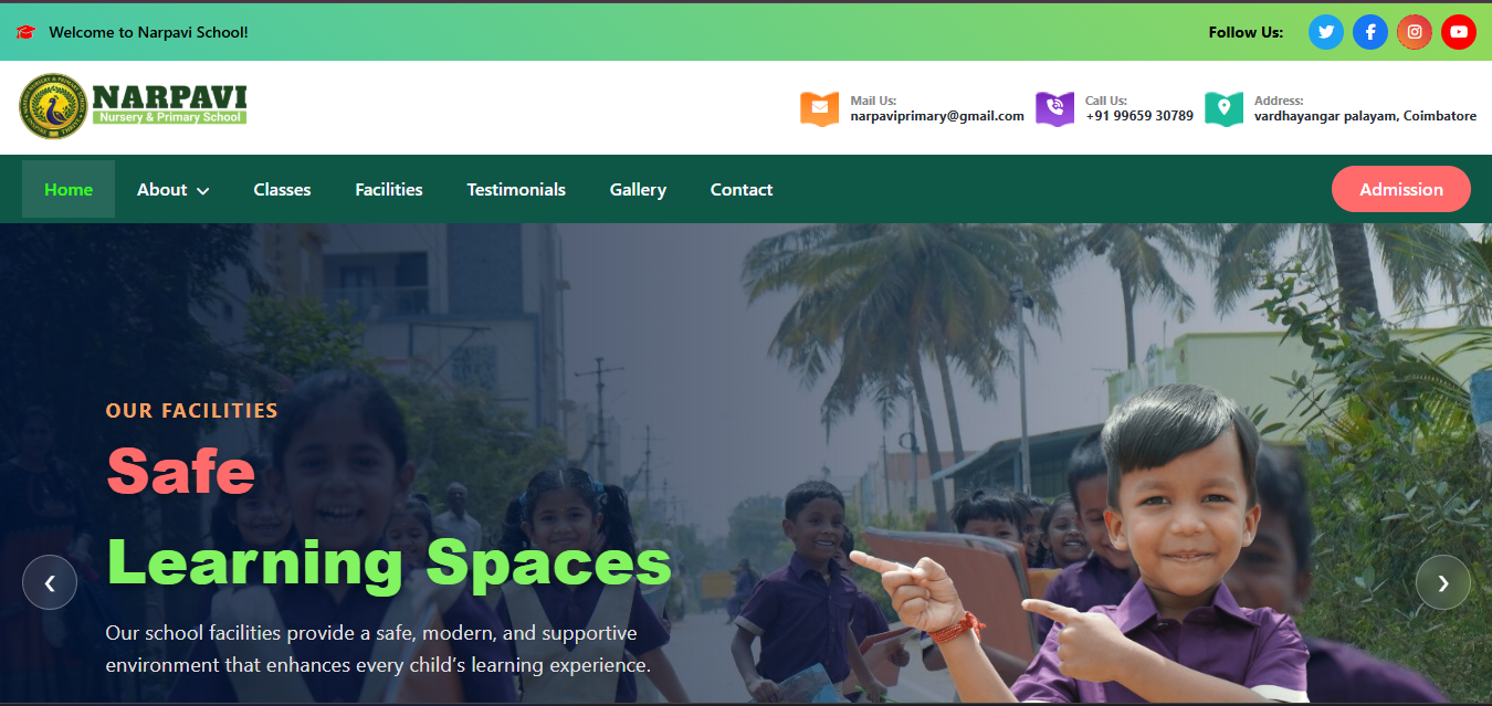 Narpavi Nursery & Primary School, Coimbatore - Static Website